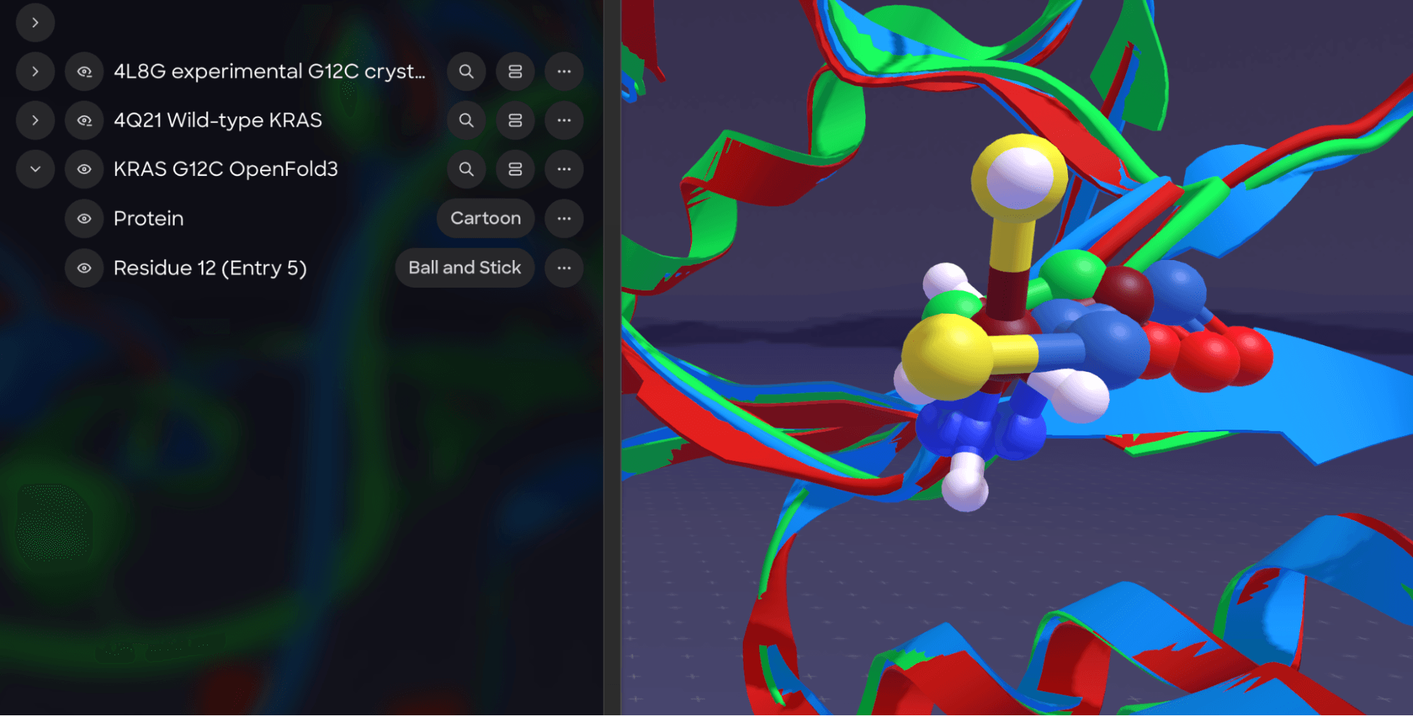 KRAS G12C structure predicted by OpenFold3 loaded in Nanome