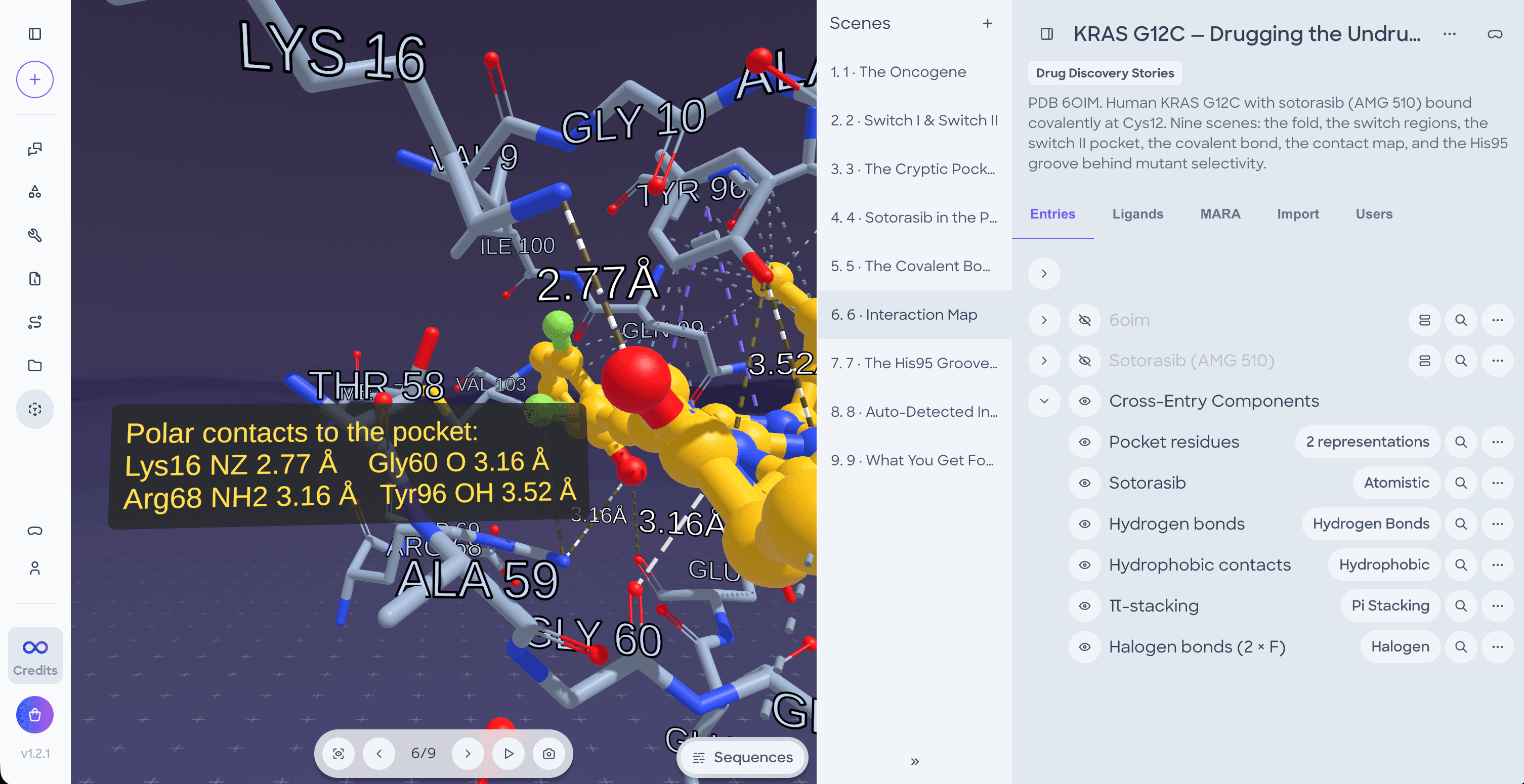 Covalent bond measurement showing Cys12 sulfur-carbon distance, attack angle, and torsion