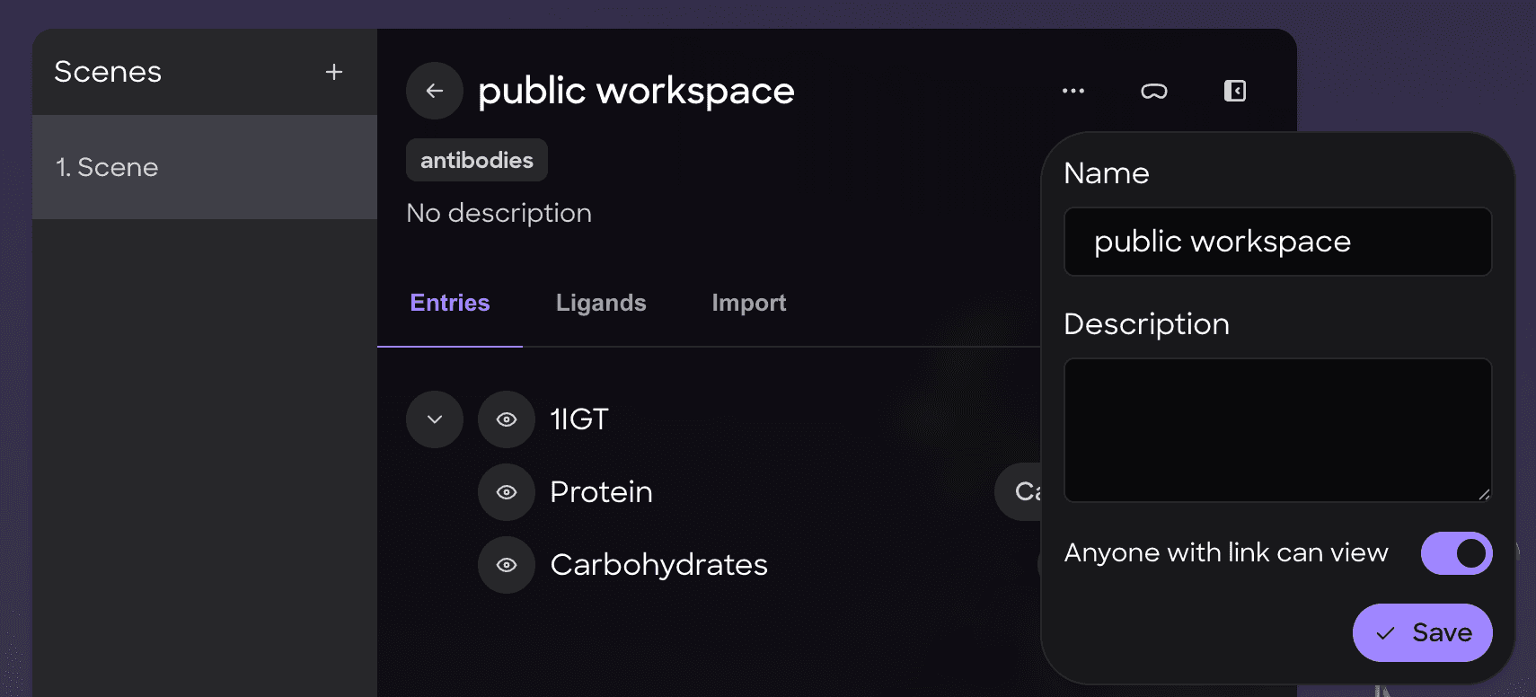 Nanome shareable public workspace