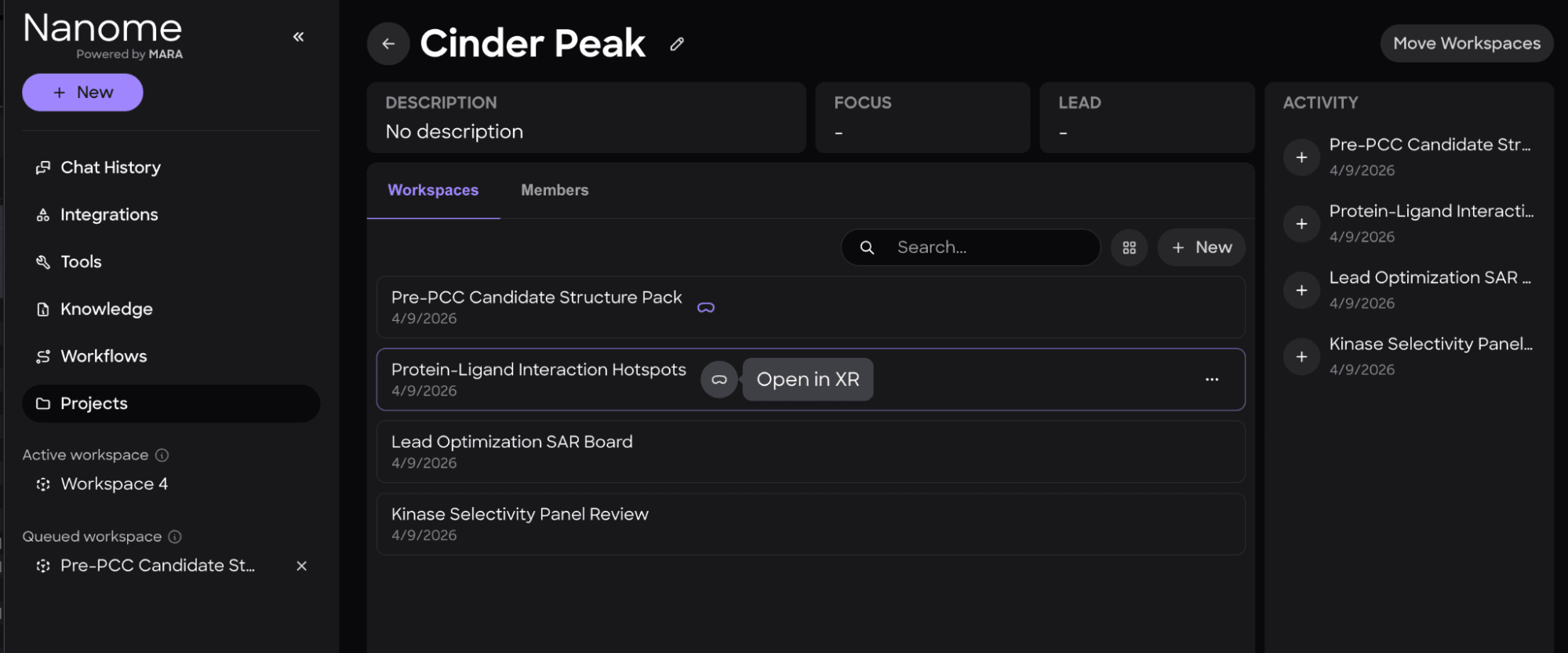 Workspaces interface